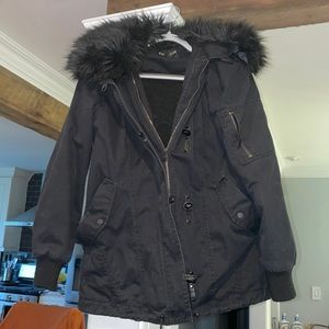Express Black coat parka with faux fur trim and faux fur hood small